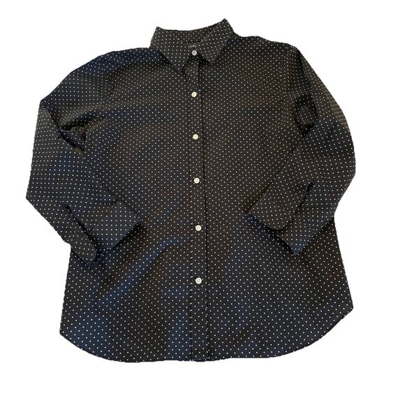 Lauren Ralph Lauren Button Down 3/4 Sleeve Non Iron Black Polka Dot Shirt Size L - Picture 1 of 12